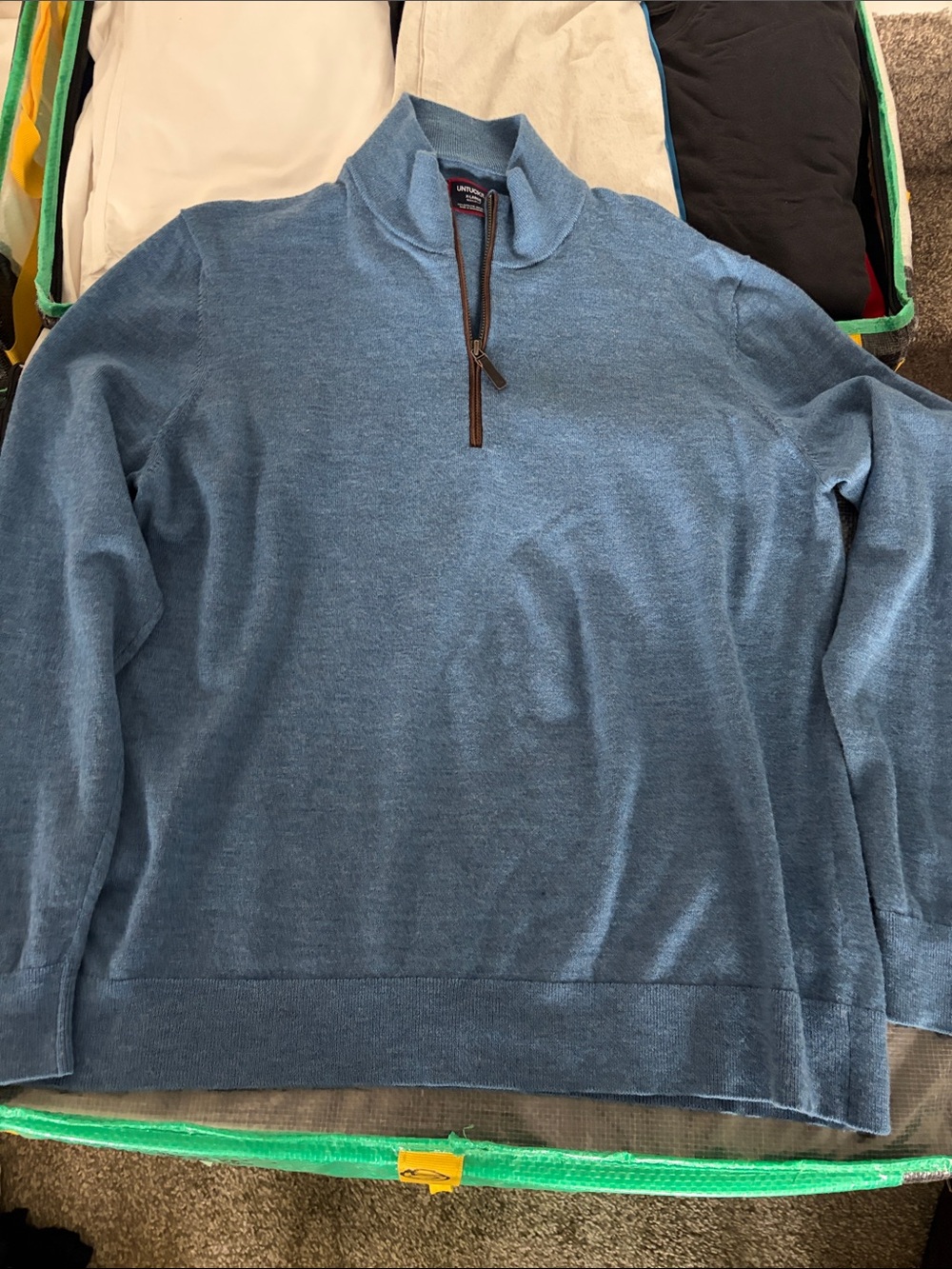 UNTUCKit Men's Heathered Blue Quarter-Zip Sweater